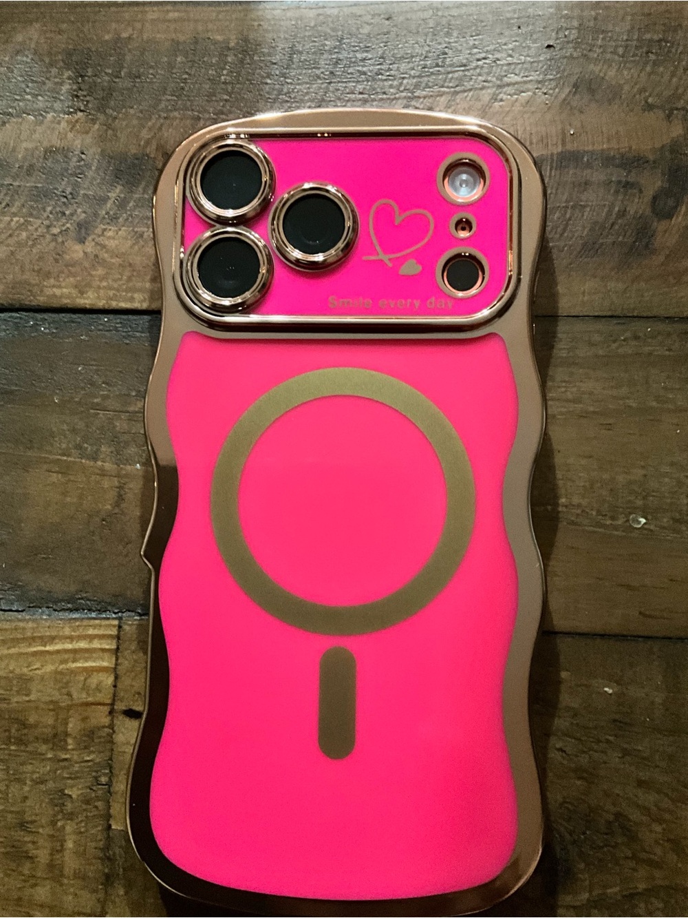 Pink Magnetic Wireless Charging Compatible Phone Case with Rose Gold Trim